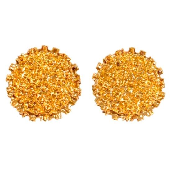 18k Gold Plated Soleil Textured Earrings, Round Sun Luna Coin Flower Studs, Gift - Picture 11 of 11
